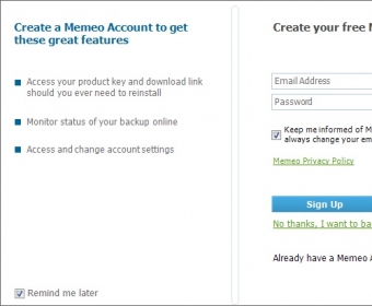 view memeo instant backup product key