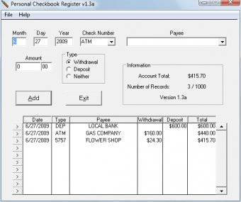 simple checkbook register software freeware