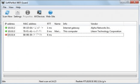 Softperfect Wifi Guard ダウンロード あなたのwifiネトワークの侵入者を検出するネットワーク監視ツールです