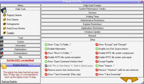XTweak Download - Complex tweaker and optimizing tool for Windows 