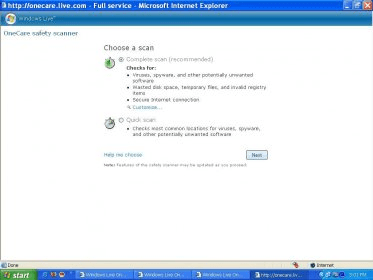 windows live onecare safety scanner