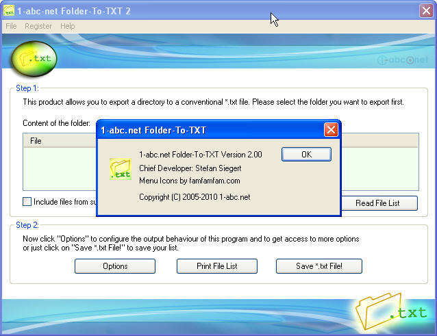 1-abc.net Folder-To-TXT 2.0 : Main window