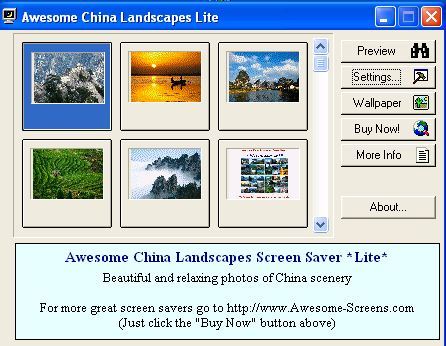 Awesome China Landscapes Screen Saver Lite 1.0 : Main menu