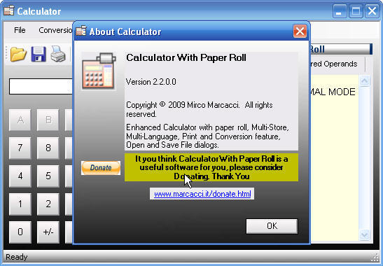 Calculator With Paper Roll 2.2 : Main window