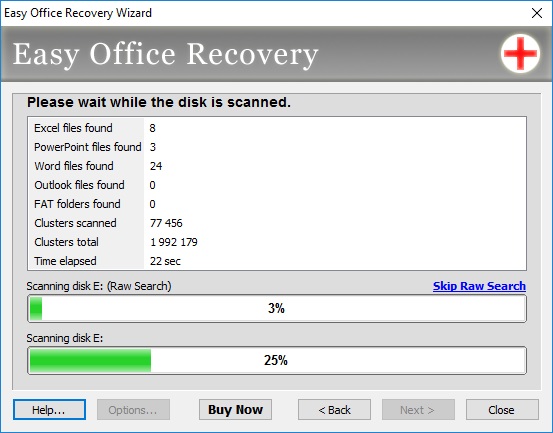 Easy Office Recovery 2.0 : Scanning for Lost Files