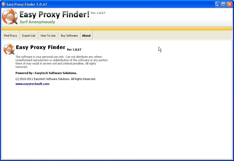 Easy Proxy Finder 1.0 : About Window