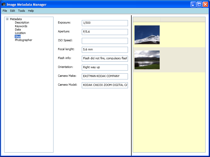 Image Metadata Manager 1.0 : Main Window