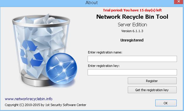 Network Recycle Bin Tool 6.1 : Main Window