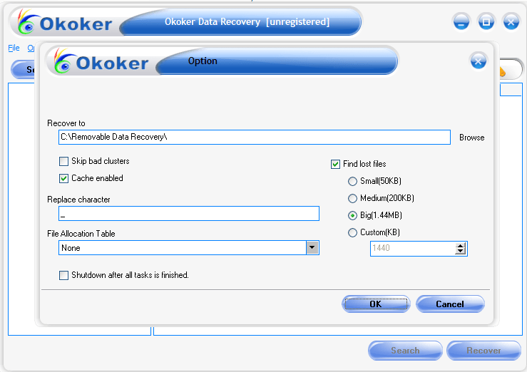 Okoker Data Recovery 1.3 : General options