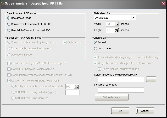 Okdo Pdf to Ppt Converter 4.6 : Set Parameters Window