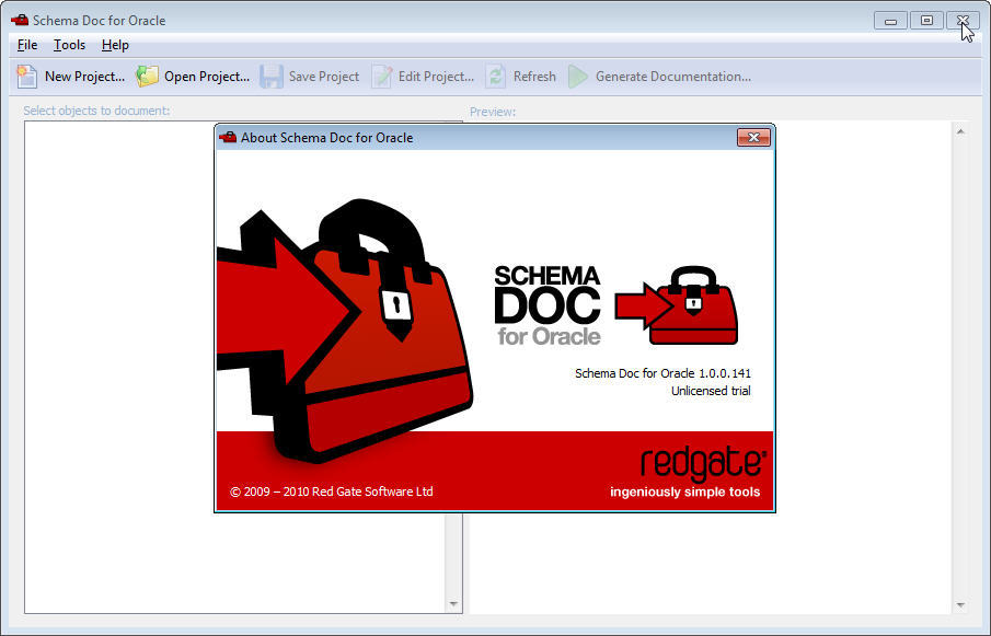 Schema Doc for Oracle 1.0 : Main window