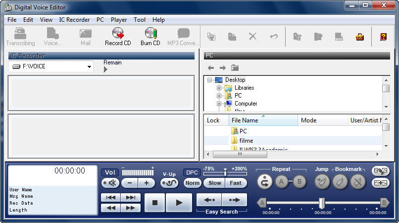 Sony Digital Voice Editor 3.3 : Main window