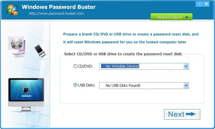 Windows Password Buster Professional 2.6 : Main Window