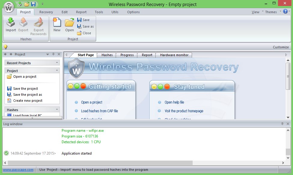 Wireless Password Recovery 3.5 : Main Window
