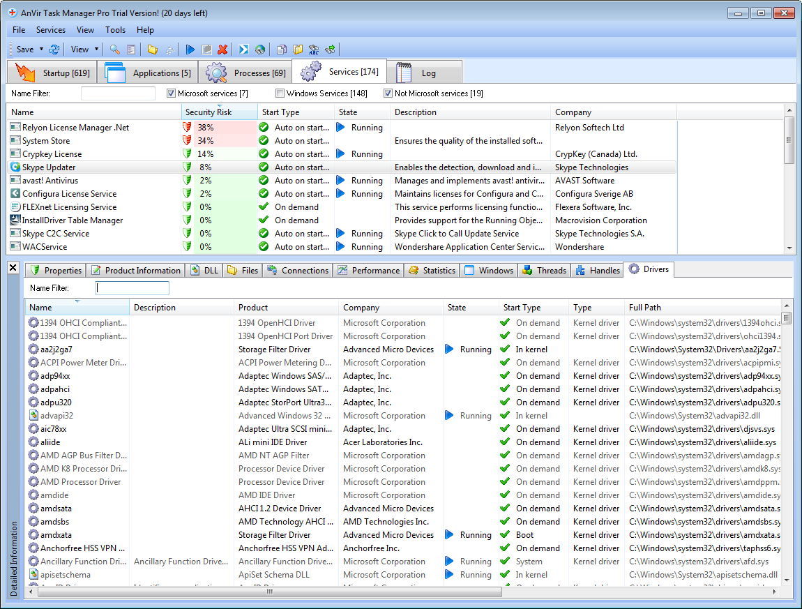 AnVir Task Manager Pro 7.5 : The Services