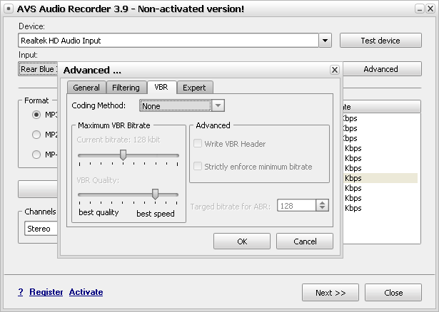 AVS Audio Recorder 3.9 : Advanced Recording Settings