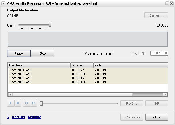 AVS Audio Recorder 3.9 : Recording Process