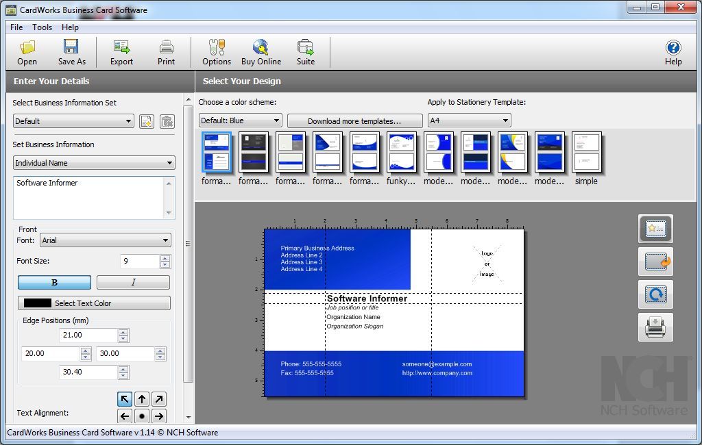 CardWorks Business Card Software 1.1 : Main interface