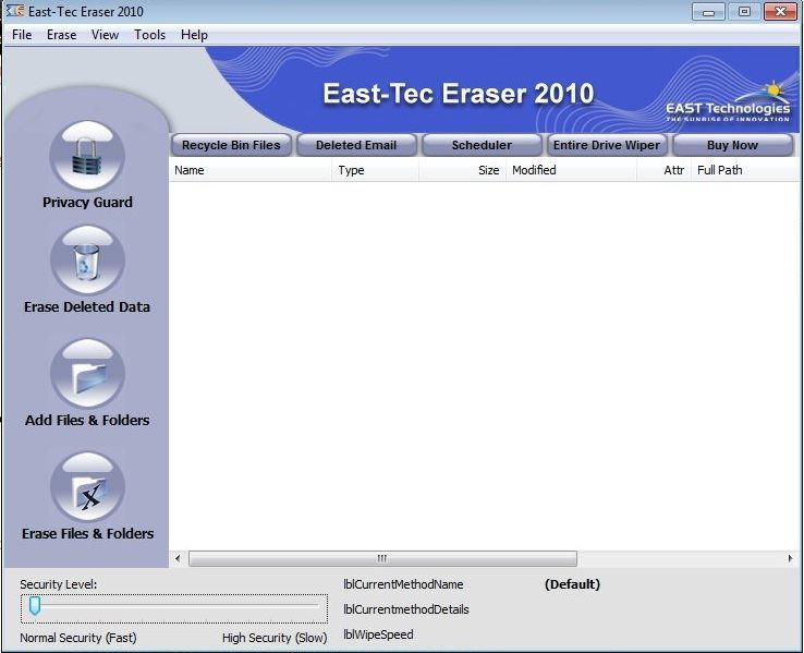 East-Tec Eraser 2011 9.7 : Main Menu
