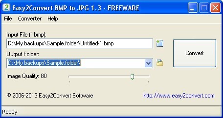 Easy2Convert BMP to JPG 1.3 : Main window