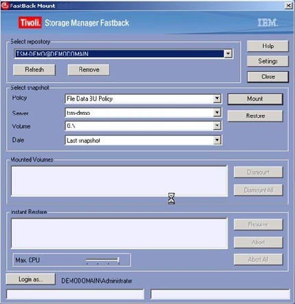 IBM Tivoli Storage Manager FastBack 6.1 : Main Window