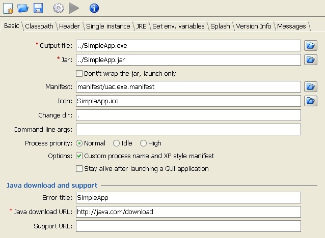 Launch4j 3.0 : Basic settings