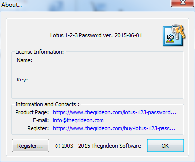 Lotus 1-2-3 Password by Thegrideon Software 2015.0 : Main window