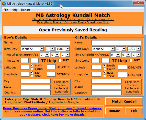 MB Astrology Kundali Match 1.8 : Main window