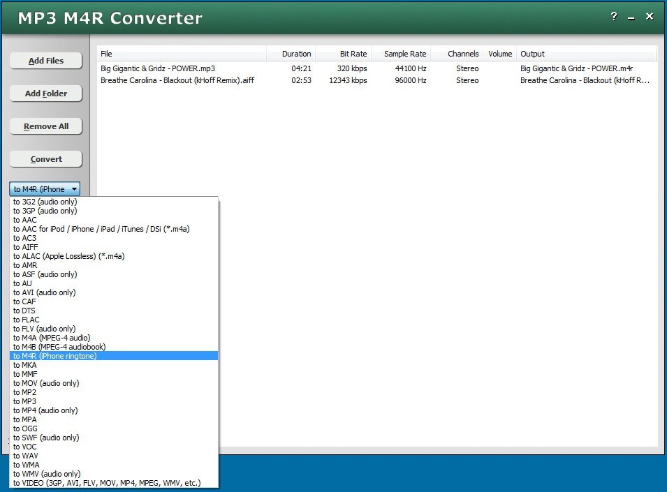 MP3 M4R Converter 3.5 : Formats