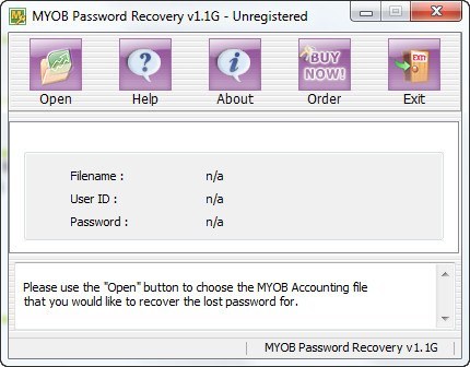 MYOB Password Recovery 1.1 : Main Window