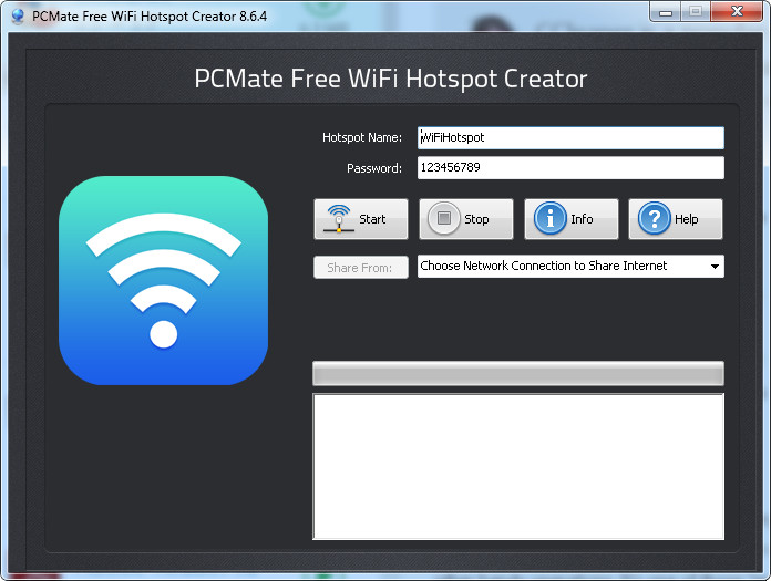 PCMate Free WiFi Hotspot Creator 8.6 : Main window