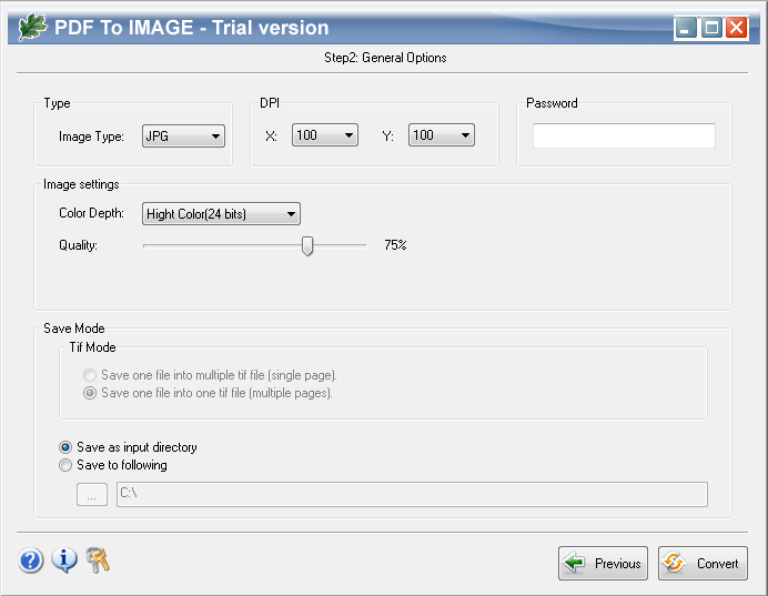 PDF to IMAGE 1.9 : general options
