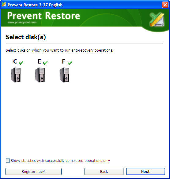Prevent Restore 3.3 : Main window