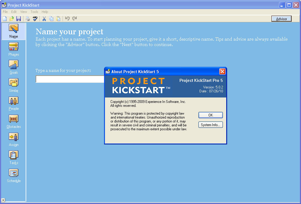 Project KickStart 5.0 : Main window