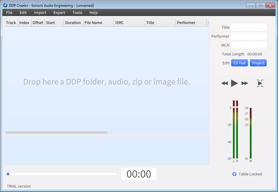 Sonoris DDP Creator 4.0 : Main window