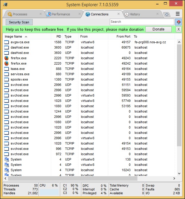 System Explorer 7.1 : Connections Tab