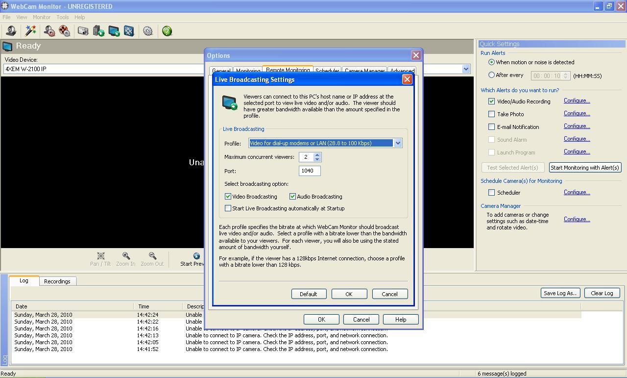 WebCam Monitor 5.2 : Broadcasting