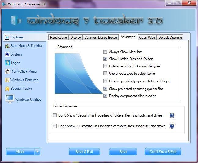 Windows 7 Tweaker 3.0 beta : Main Window