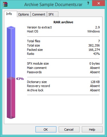 WinRAR 5.3 : Archive Info