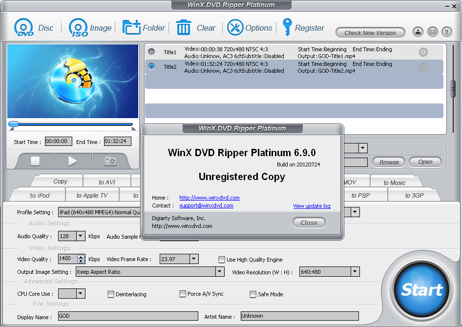 WinX DVD Ripper Platinum 6.9 : About window