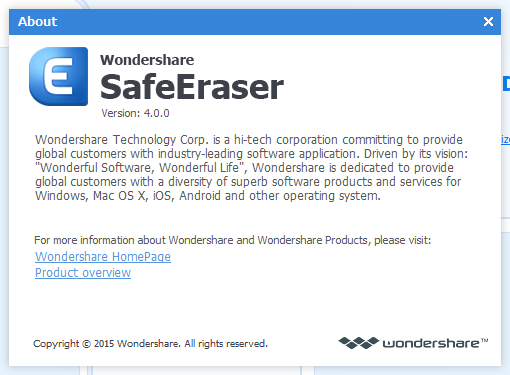 Wondershare SafeEraser 4.0 : Main window