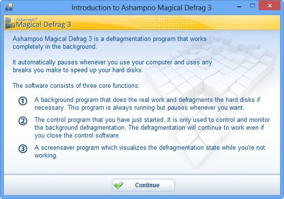 Ashampoo Magical Defrag : Welcome Screen