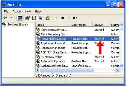 Apple Mobile Device Support : Apple Mobile Device Suppport Service Active on Windows Services list
