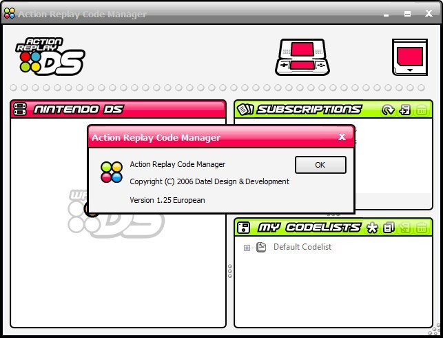 Action Replay Code Manager 1.2 : Main window