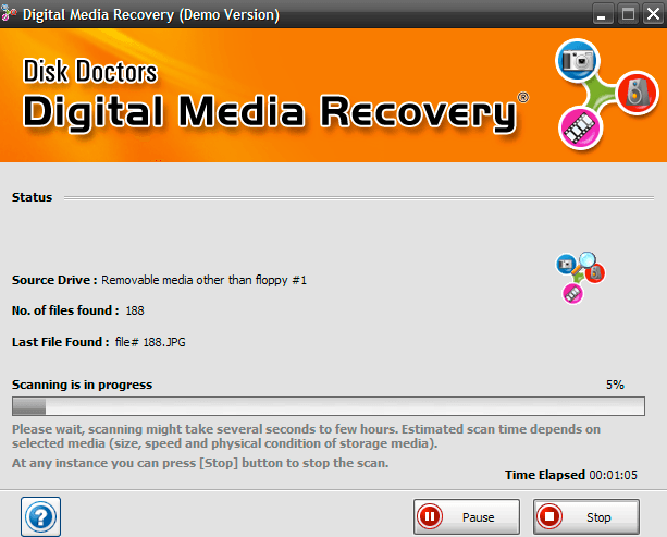 Disk Doctors Digital Media Recovery 1.0 : Scanning