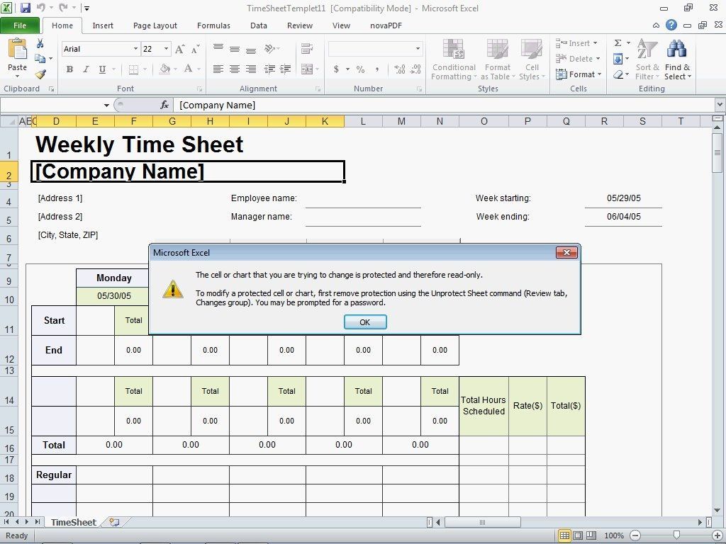Excel Timesheet Template Software 1.0 : Read-Only Warning