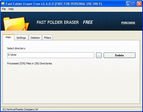 Fast Folder Eraser 2.6 : Main View
