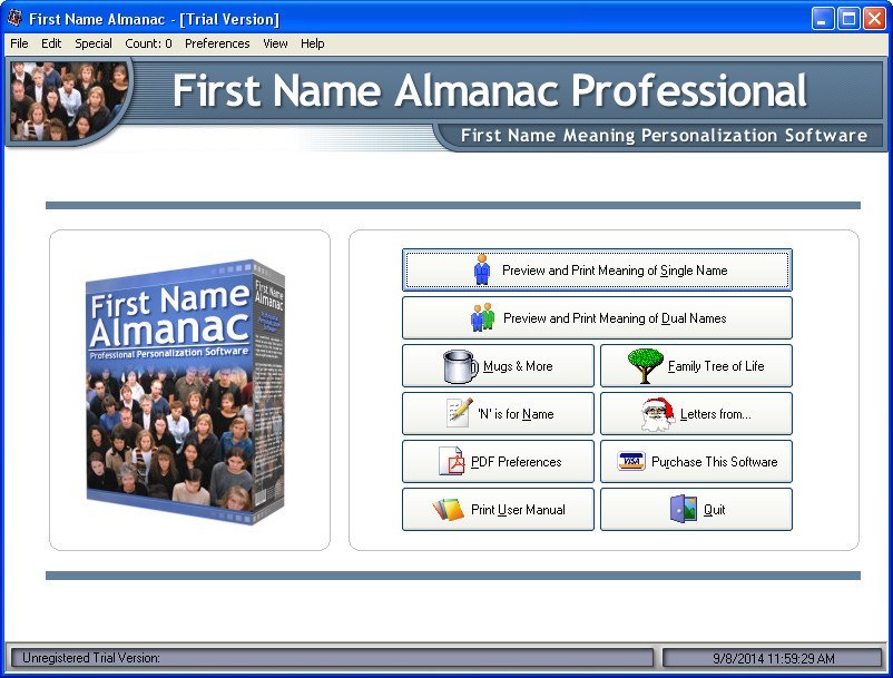 First Name Almanac Professional 12.2 : Main Window