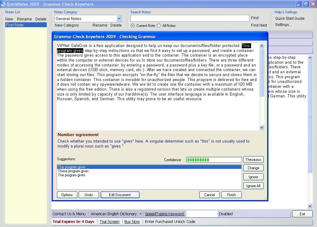 Grammar Check Anywhere 2009.0 : Wrong grammar suggestion
