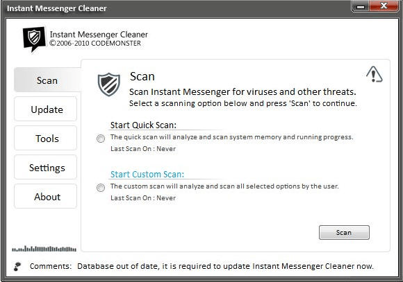 Instant Messenger Cleaner : Main screen